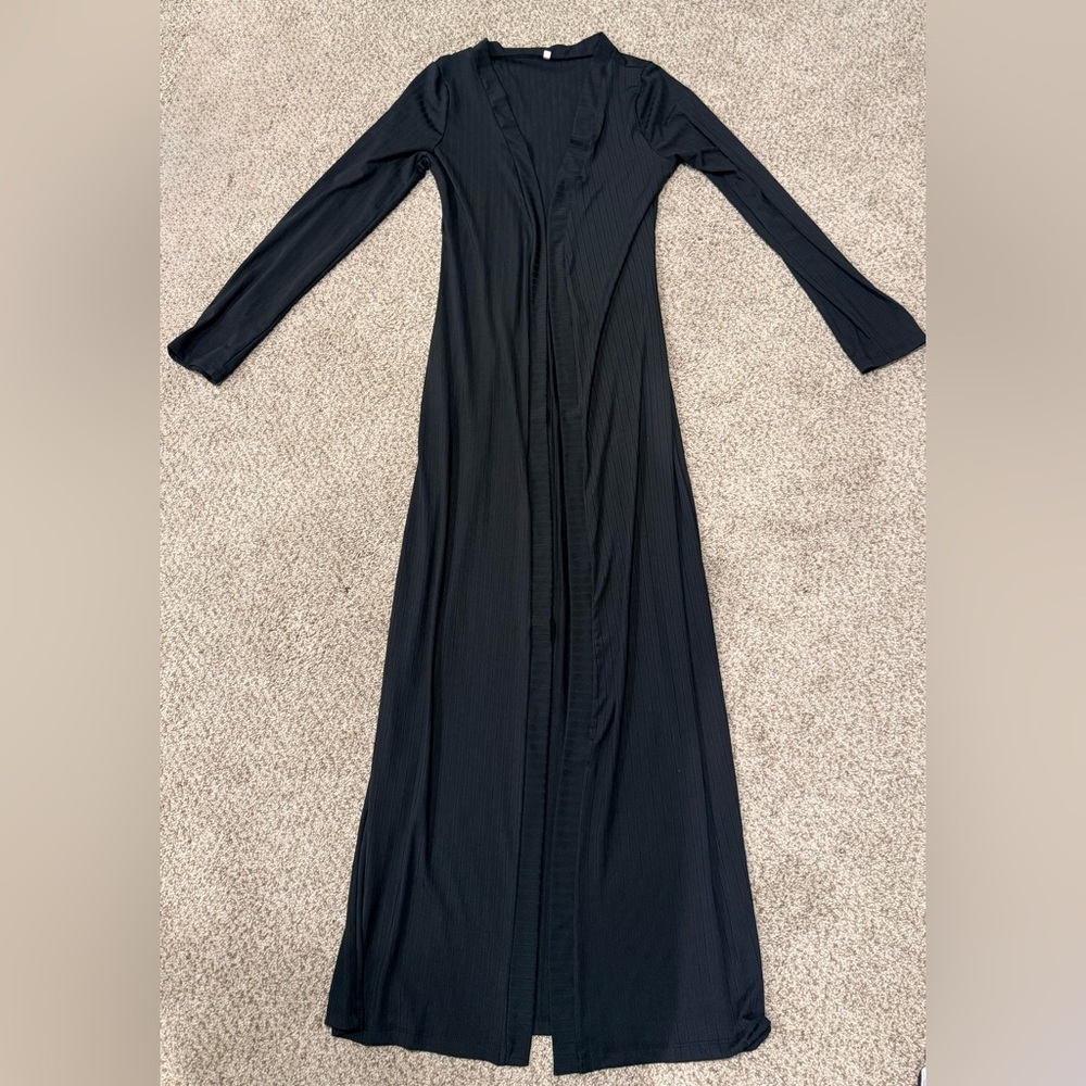 Elegant Black Women's Long Cardigan | Medium